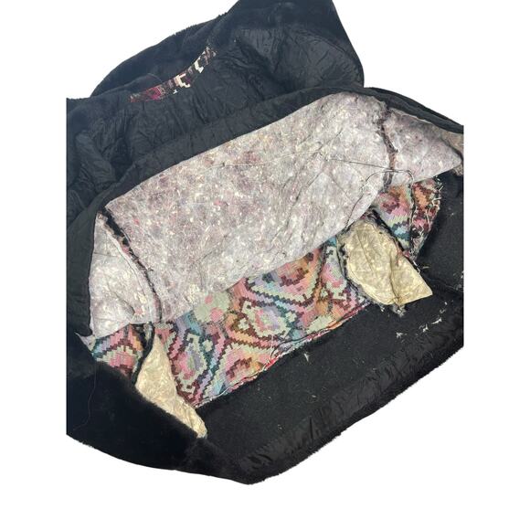 Vintage 60s 70s Tapestry Carpet Coat Faux Fur Gold Buckle Penny Lane Boho Mod - Picture 10 of 11